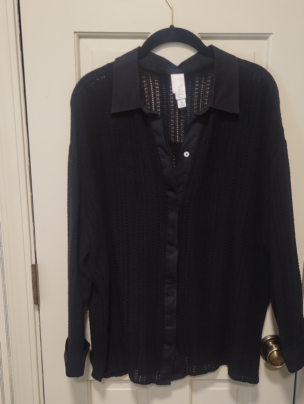 MarlaWynne Black Open-Knit Button Front Top